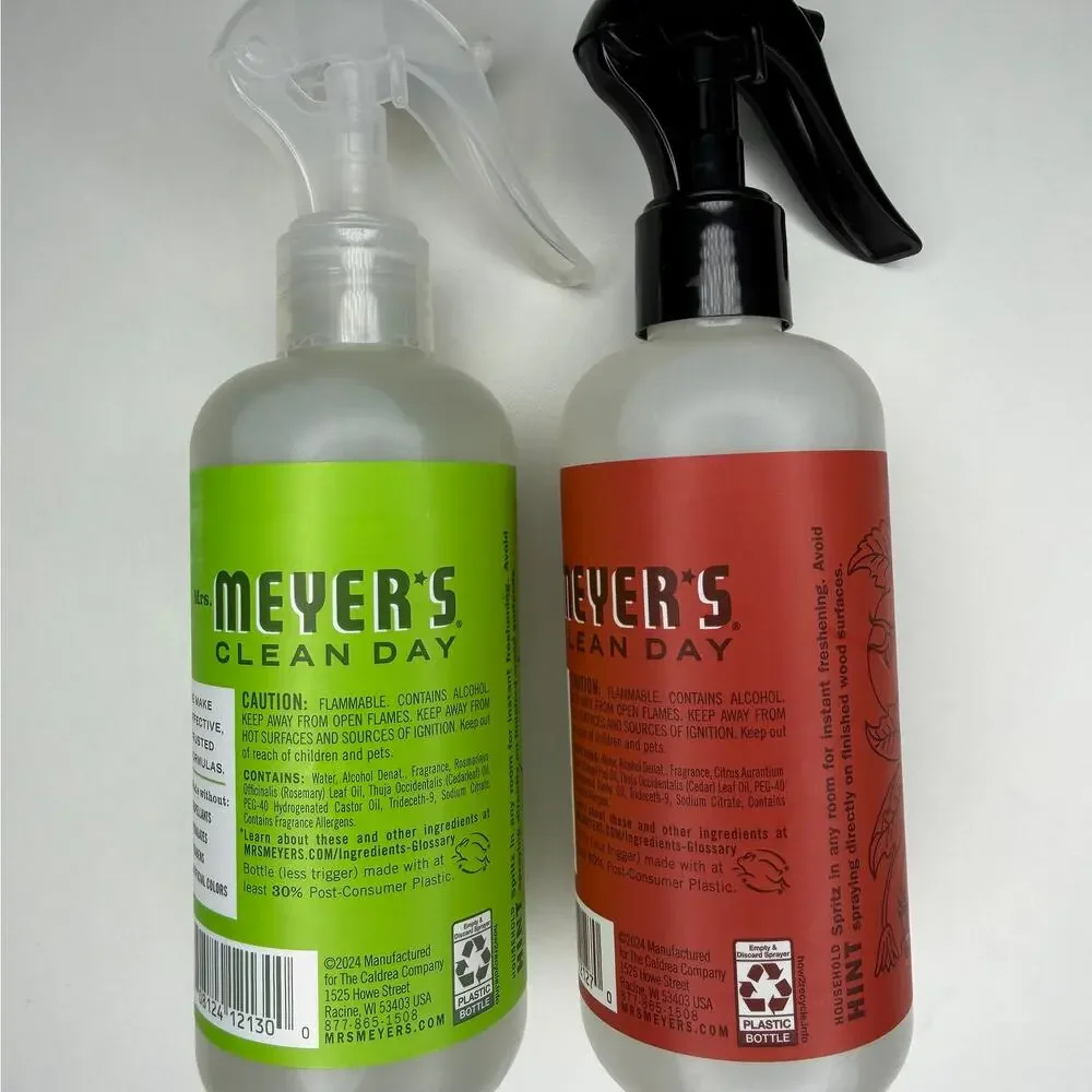 Set of 2 — Mrs Meyers Tomato Vine + Fresh Cut Grass Room Freshener Spray Bottles